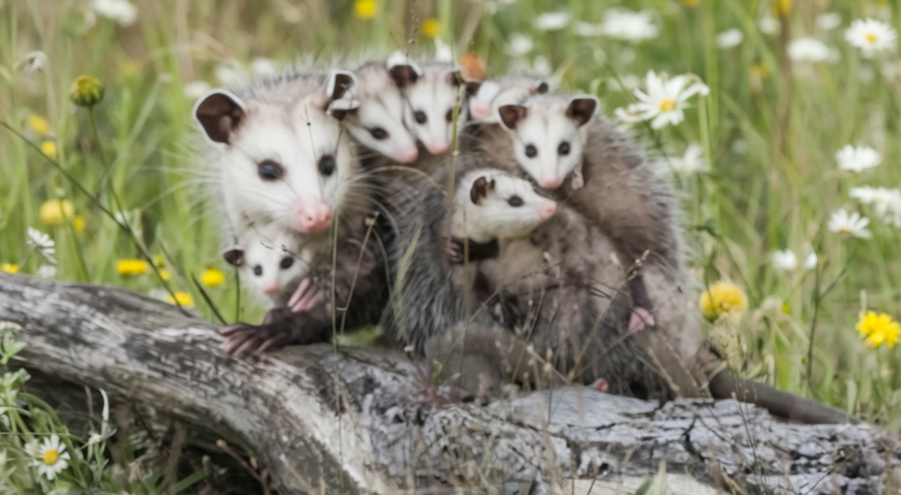 Opossum mom with babies