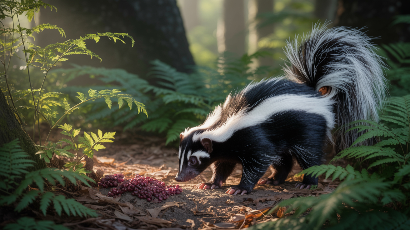 skunk about to eat some wild berries