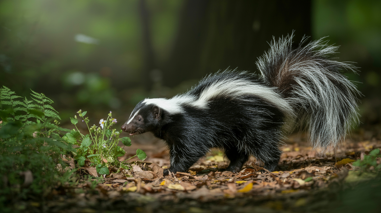 skunk walking in the woods