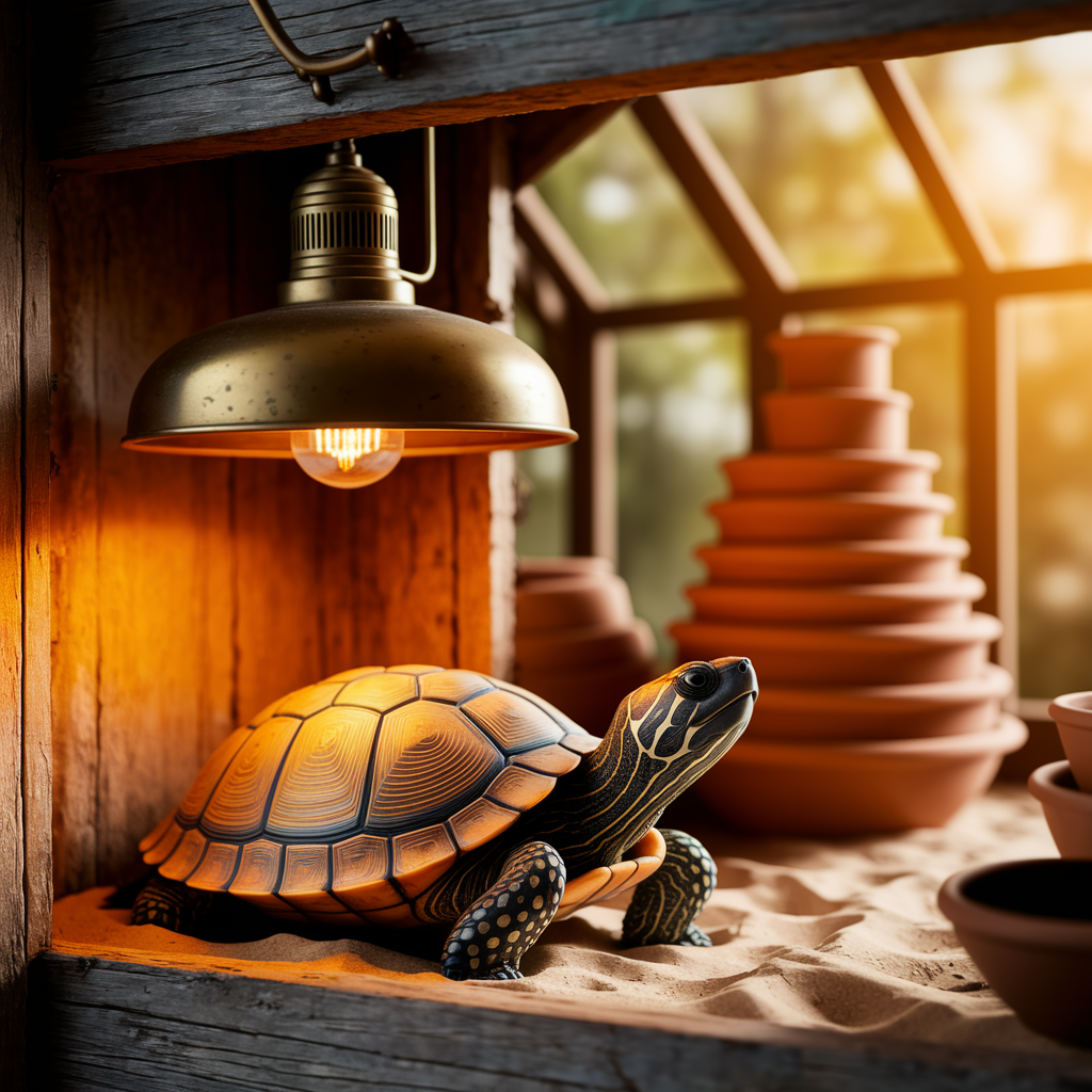 Turtle under a heat lamp